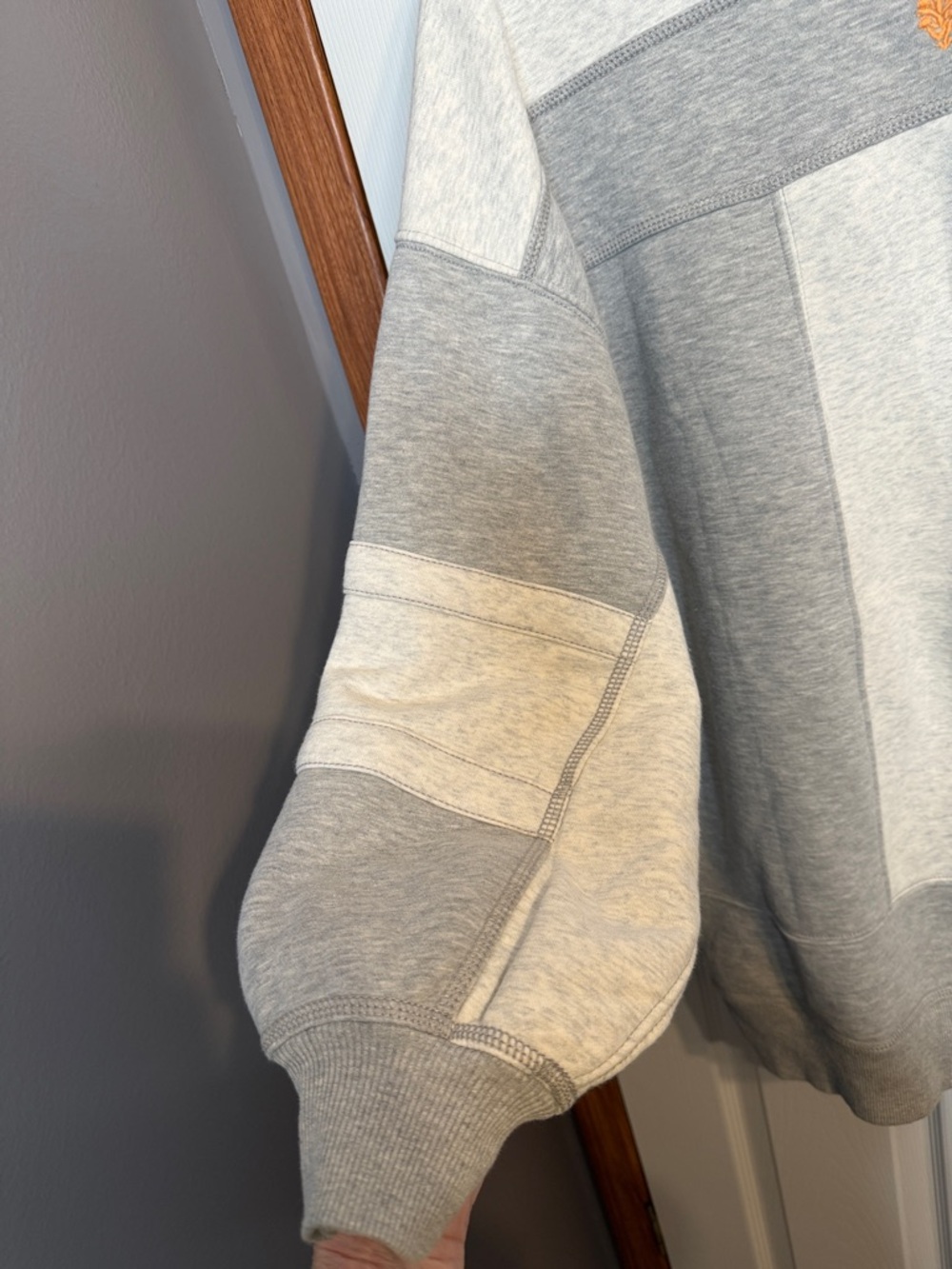 Free People Light Grey and Red Graphic Cowl Sweater with Orange Stripe - Picture 8 of 8